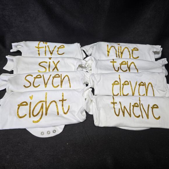 Seize The Moment JumpOff Jo Milestone Newborn Bodysuit Set Gold Glitter No Print - Picture 11 of 11